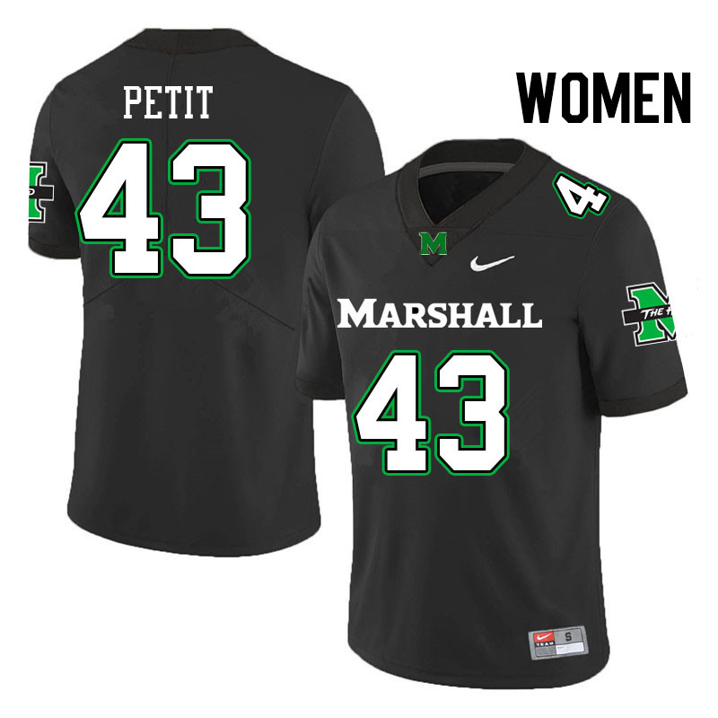 Women #43 Will Petit Marshall Thundering Herd College Football Jerseys Stitched Sale-Black